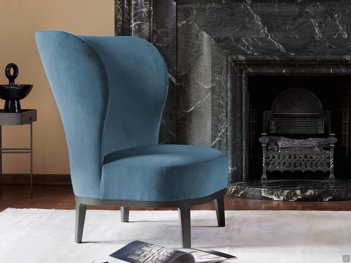 Spring bergère armchair with a high backrest