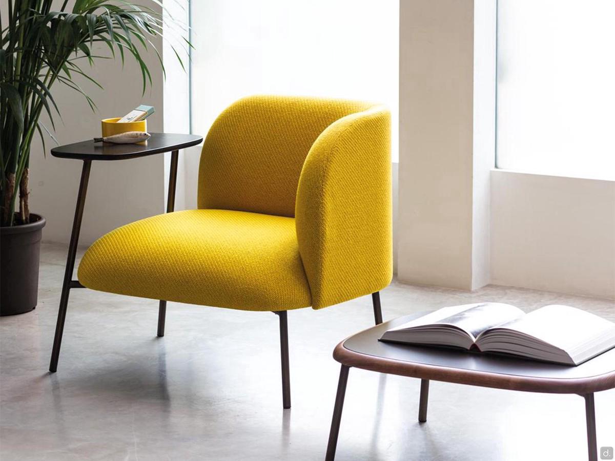 Armchair with built-in coffee table Fortune upholstered in yellow fabric