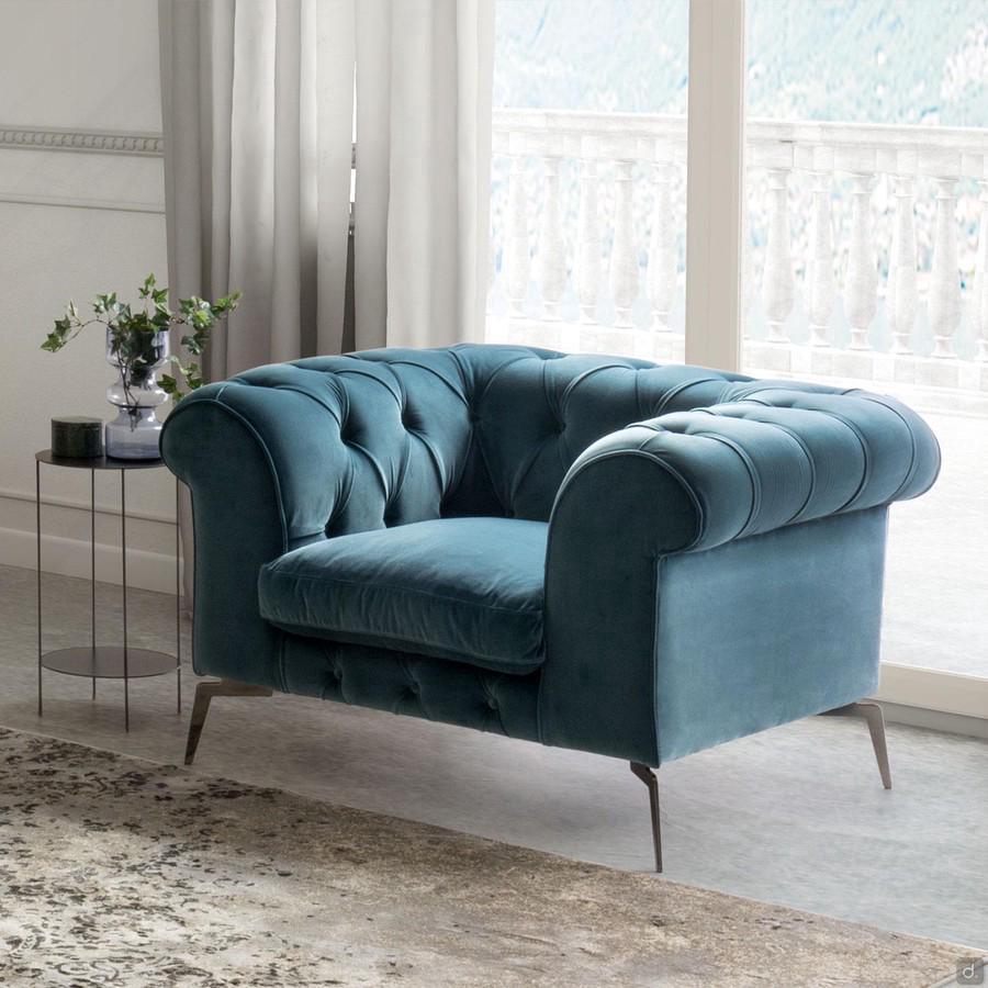 Bellagio modern button tufted armchair, covered in velvet