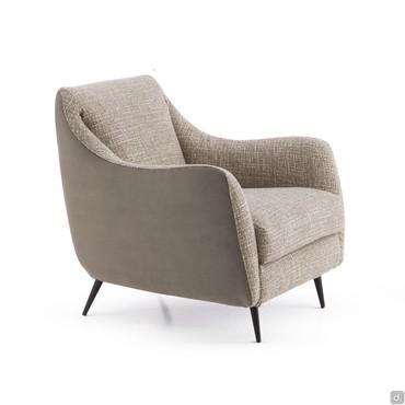 Comfortable armchair with arms Jolie with high metal feet and upholstery in fabric, leatherette, velvet and leather