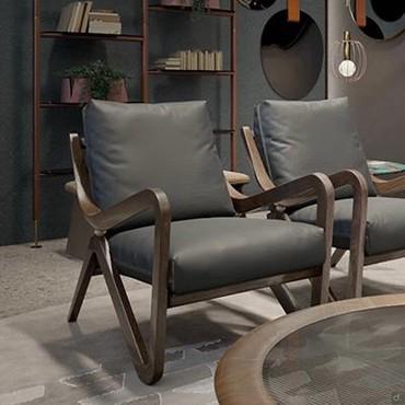 Jody upholstered armchair with wooden armrests