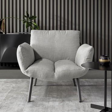 Pil upholstered armchair by Bonaldo with low seat and metal frame