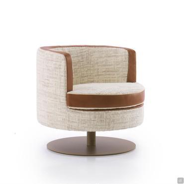 Charme leather and fabric swivel armchair