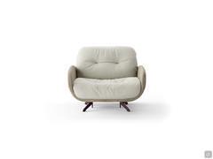 Belfast armchair with leather and fabric upholstery, also available in real leather or all fabric