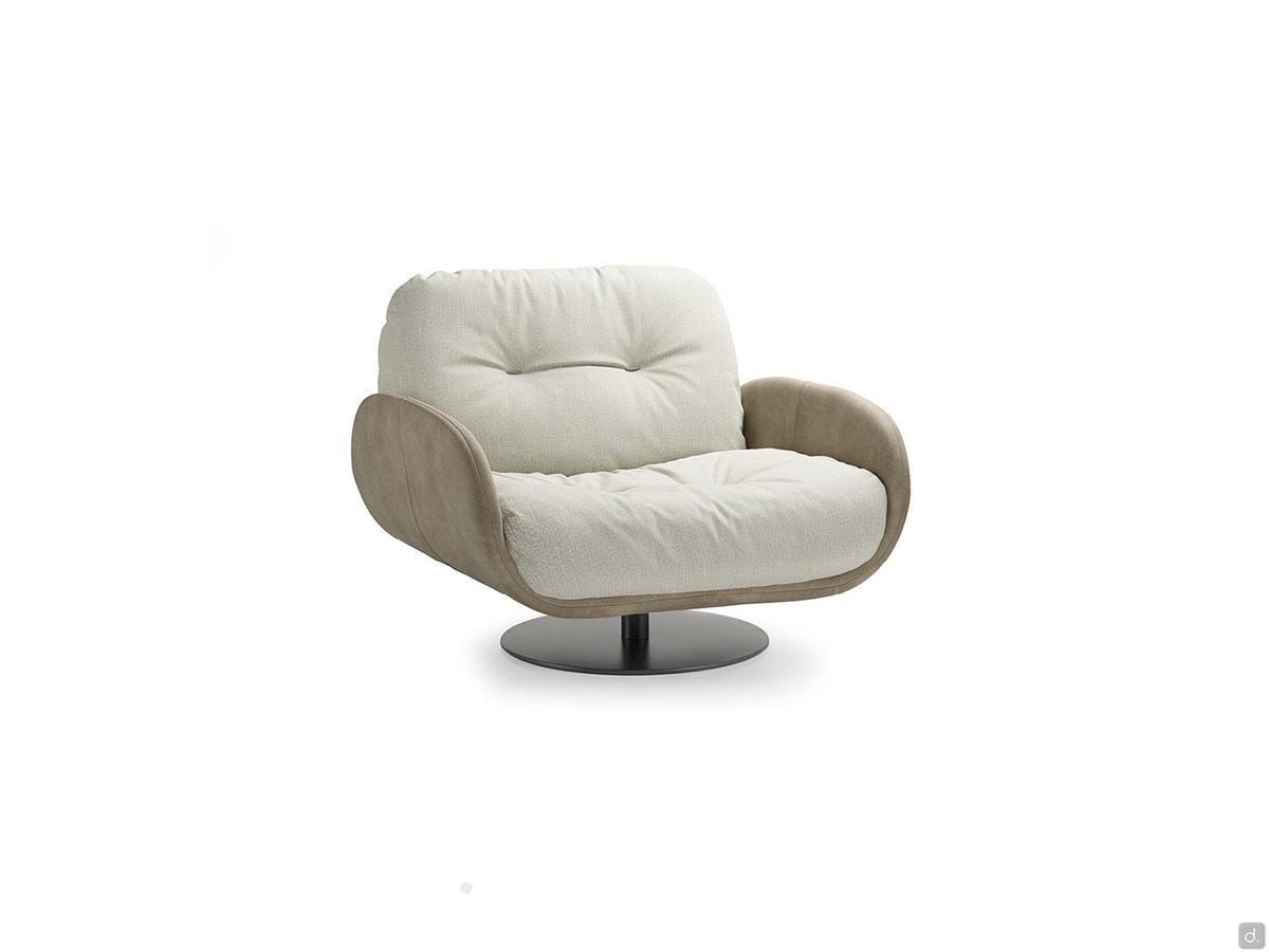 Vintage design upholstered armchair Belfast shown here with metal swivel base