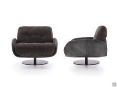 Front and side views highlighting the generous proportions of the Belfast armchair, here proposed in a swivel version with central support