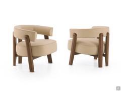 Canaletto walnut armchairs upholstered in Burro-coloured Seta leather