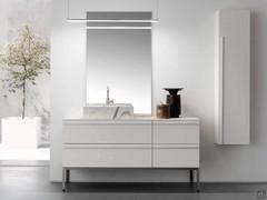 Bathroom cabinet with high countertop washbasin N82 Atlantic, with mirror, LED pendant lamp and wall-hung hinged unit