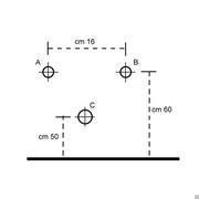 Approximate dimensions regarding placement of drains (A: hot water / B: cold water / C: drain)