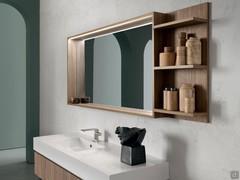 Zelda mirror with wood frame and top LED lighting - Matching side open element with shelves