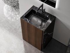 View from above of Etoile bathroom vanity with and side in Marquinia Black marble