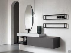 N77 Atlantic hanging bathroom cabinet with sink - bases with drawers, aluminium open base and wall units with grey glass bottoms (black siphon not available)