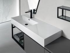 Mineralguss sink - aluminium wall units with grey glass shelves (black siphon not available)