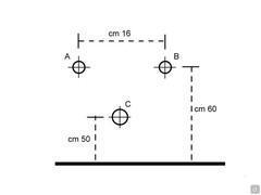 Approximate dimensions regarding placement of drains (A: hot water / B: cold water / C: drain)