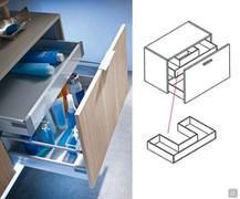 Optional drawer for the models with basket – the drawer is shaped to let the pipes through