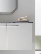 Suspended bathroom cabinet with stoneware top N94 Atlantic, detail of the top and side basket