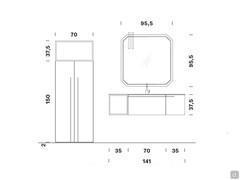 Schematics and dimensions of the wall-hung bathroom cabinet with stoneware top N94 Atlantic