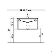 Diagram with approximate dimensions for the assembly of a bathroom cabinet with integrated bathtub