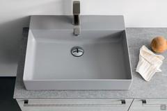 Detail of Bali all-outside console sink in matte gray ceramic