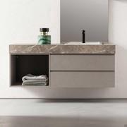 Bathroom cabinet with two drawers and top in stone-effect melamine - 6cm thick