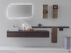 Bathroom furniture cm 180 Ikon with 3 drawers suspended wood veneer Termocotto Oak