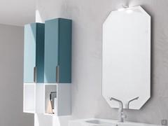 Hinged wall units and open compartments. Alfa mirror with LED spotlight 