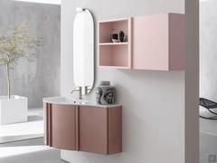 Atlantic composition with curved washbasin base unit at centre, in Petal metallic lacquered finish