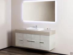 N64 Atlantic suspended bathroom vanity with 4 doors - Ceramic washbasin and mirror with integrated LED