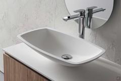 Close up of the Igor washbasin in matt white Tekor