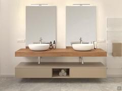 Bathroom shelf Duetto cm 225 p.50 solid wood Cocoa Oak with double countertop sink