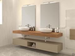 Bathroom cabinet Duetto with 2 basins resting on solid wood shelf and bases below in Castoro matte lacquer