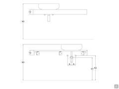 Bathroom shelf - front and back diagram and recommended location of drains