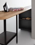 Ironing board peninsula with oak-wood top and structure in matt-black aluminium