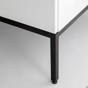 Close up of the feet on the base unit, in matt black aluminium