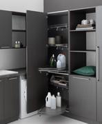 Corner column cupboard with 5 pull-out trays