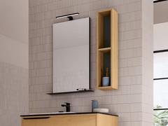 Upper part of the composition complete with mirror with LED spotlight vertical open wall unit with two compartments