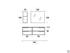 N114 bathroom cabinet with stoneware top and basin - Diagram measurements