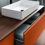 Deep drawer with recess-grip handle - matt lacquer on melamine 290 Cross (Amber)