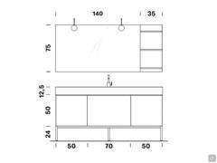 Diagrams and dimensions of the N97 Atlantic bathroom composition with aluminum frame and stoneware top