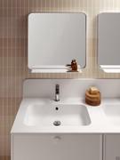 140-cm wall-hung bathroom cabinet N102 Frame - Front view of white mineralguss sink, offered here with matching base units