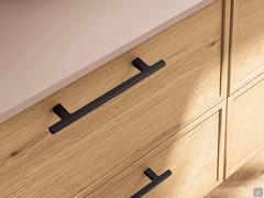 Detail of handle code 703 in black painted metal, available on Frame Consolle furniture with wood veneer fronts