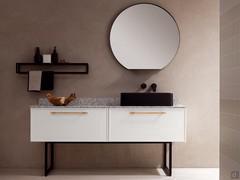 Bathroom cabinet with black metal base N108 Frame, with double drawer and all-out ceramic basin