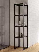 Open column with matte black metal frame and gray glass shelves