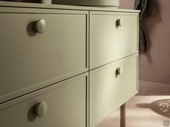 N106 Frame 120-cm floor-standing bathroom cabinet with double base with 4 drawers. Shown here are the matte lacquered 701 handles to match the base