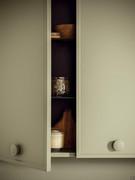 The N106 bathroom cabinet's hinged wall unit comes standard with double interior clear glass shelves