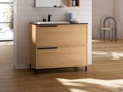 Bathroom cabinet with recessed basin Frame Incasso, offered here in the version with oak fronts with double drawer