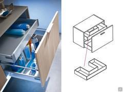 Detail and schematic of shaped metal inner drawer, optional available on base units with one or two drawers h.37.5