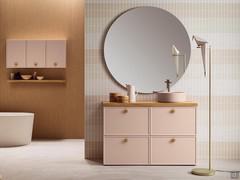 N110 Frame oak top bathroom cabinet with 4-drawer base unit and round allround basin