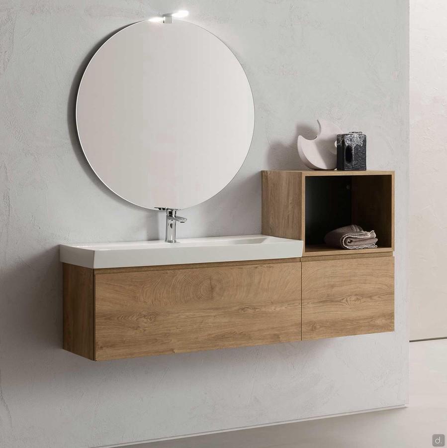 Atlantic bathroom console with reduced depth of 37cm and cabinet base in 276 Kiki wood-effect melamine 