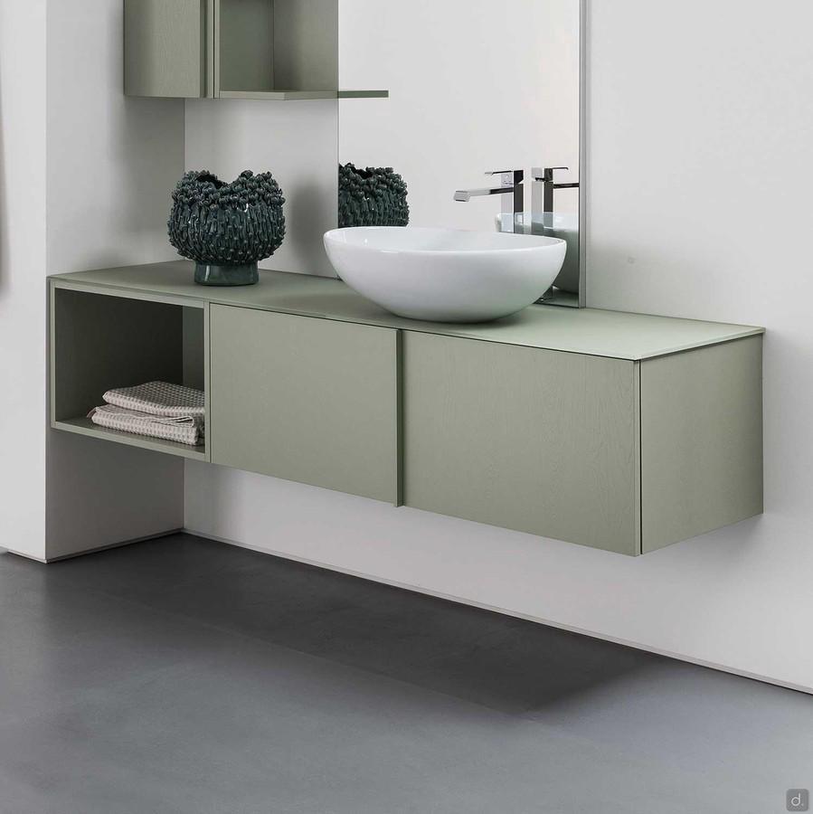 Atlantic D.45 bathroom unit with countertop washbasin and cod.16, full-height, vertical handles